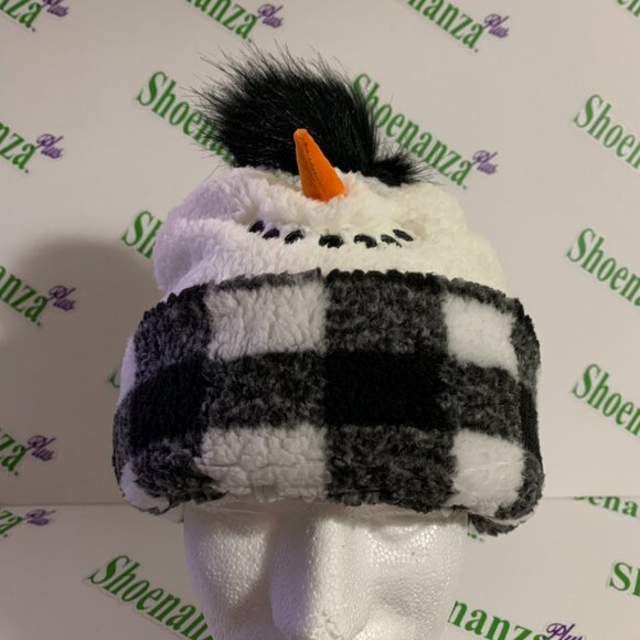 Ugly Christmas Hat Holiday Time Snowman Sherpa Beanie Cuffed Lined Plaid Cap - Picture 3 of 7
